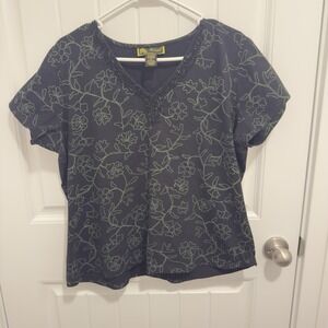 Mirasol Women's Shirt Black Green Floral Design Size XL